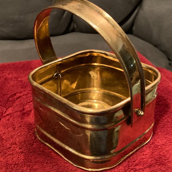 VINTAGE 1990's SOLID BRASS HAND CRAFTED SMALL BASKET-Square with Handle-4" D-EUC - Picture 8 of 9